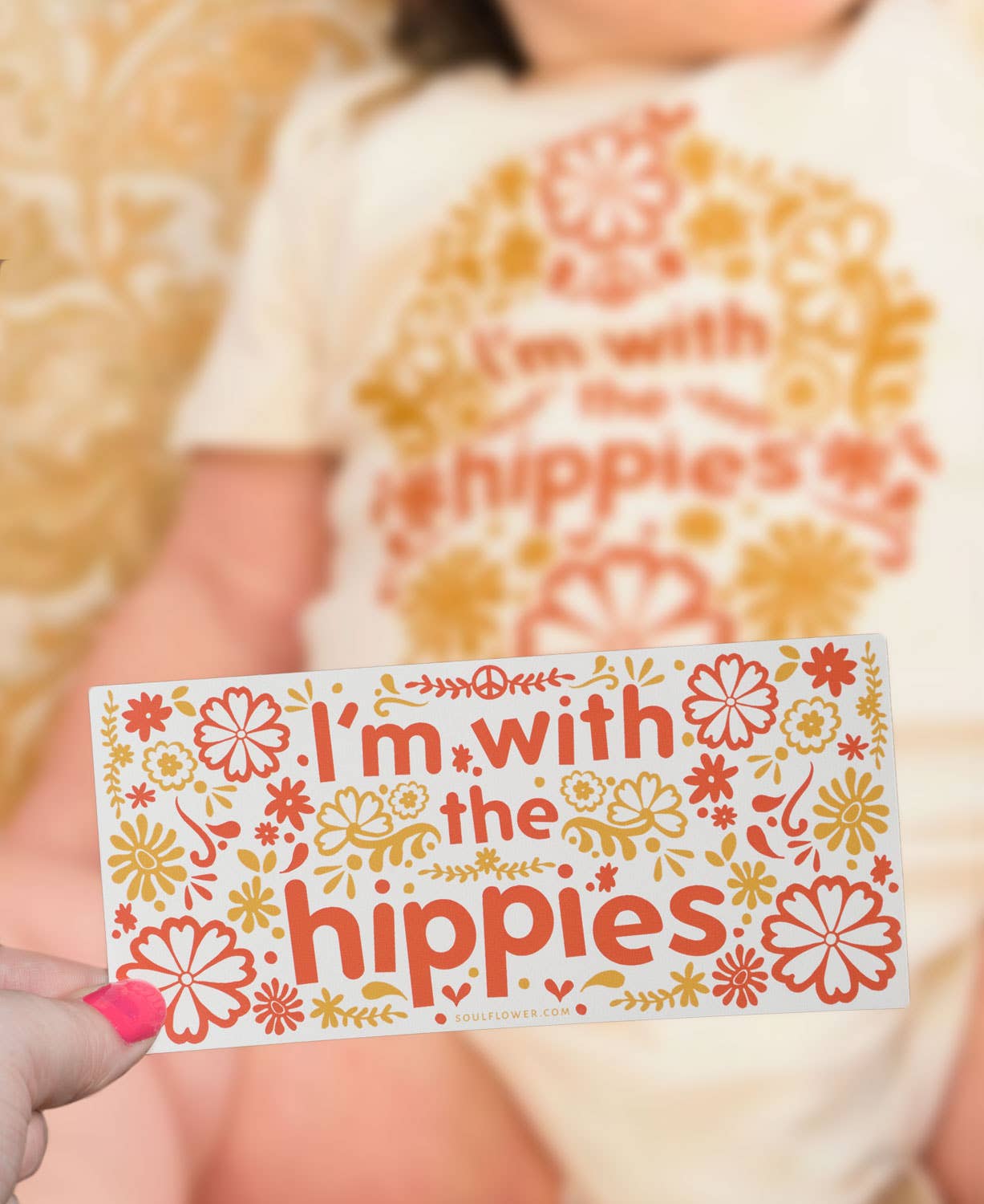 I'm With the Hippies Mini Bumper Sticker