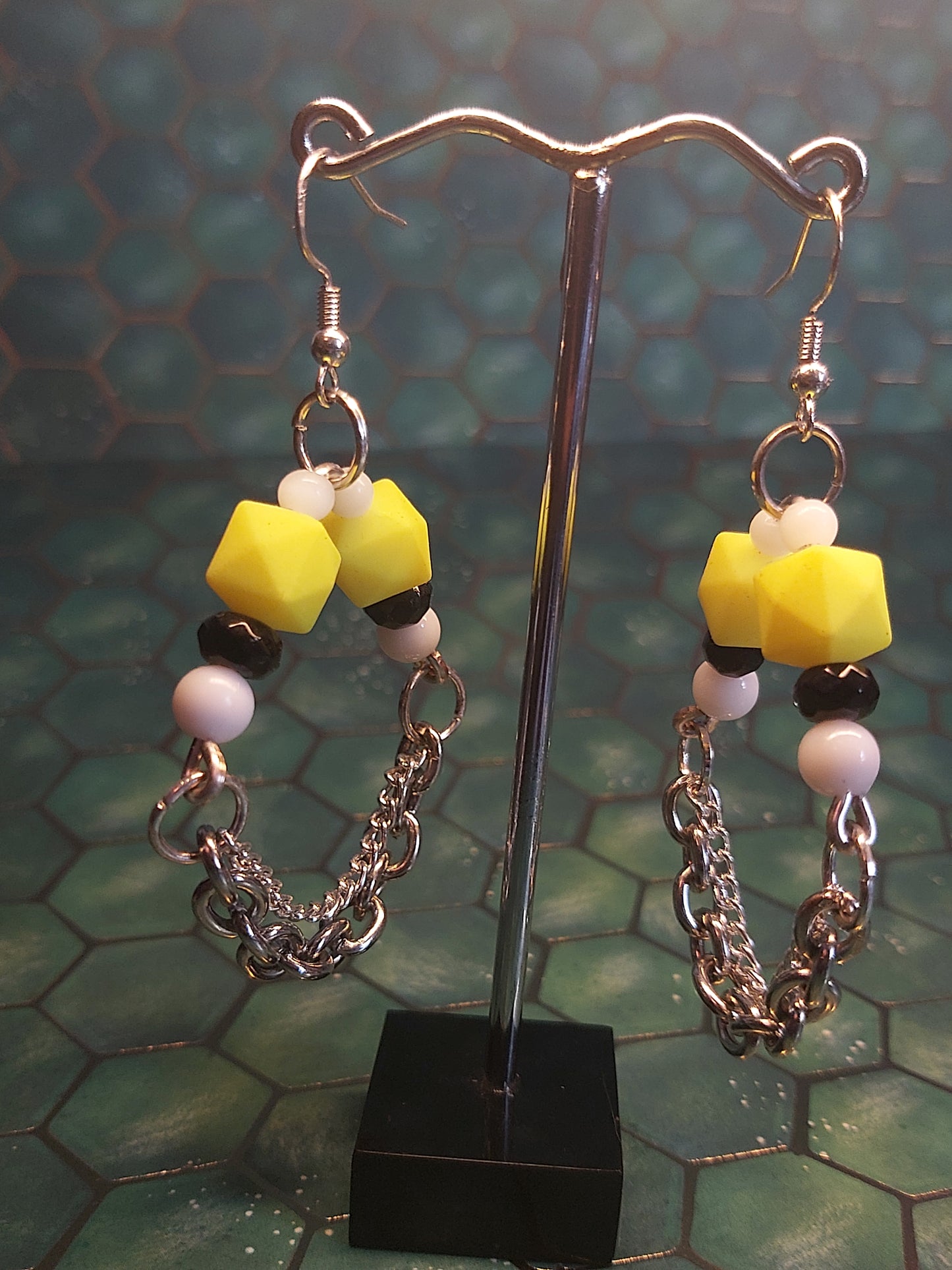 Sterling Silver earrings, yellow, punk earrings, black, yellow earrings, chains, chain, chain earrings, Canada, Canadian, jewlery, handmade, Canadian made, punk, creative, unique, one of a kind, earring, earrings