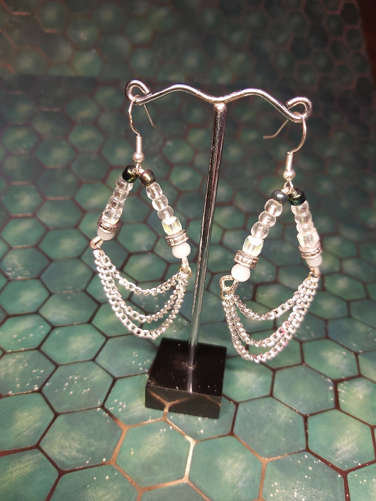 Sterling, silver, earrings, sterling silver, boho, black, white, dangle earrings, event jewlery, gift, shop, gifts, giftshop, Thunder Bay, artfelt, art, handmade, unique, Hooks, beautiful, unique, jewlery, 925 925silver, chains
