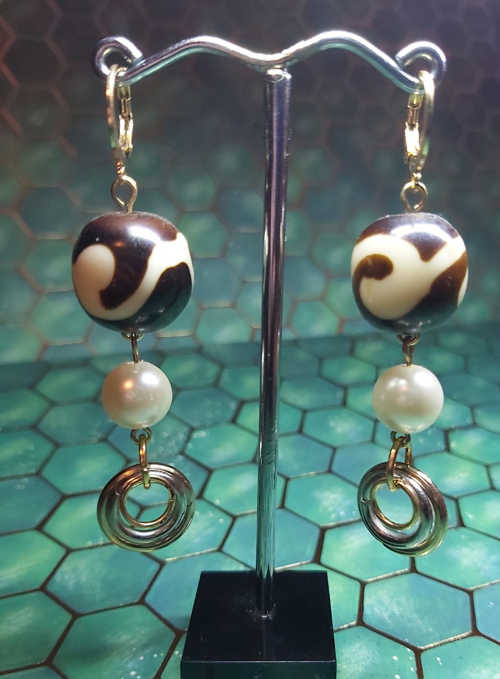 18k Gold Earrings, print, boho print, pearl, Hoops, Earrings, 18k, gold, stainless steel, stainless, steel, hand, made, handmade, golden, unique, Canada, Canadian, Thunder Bay, tbay, artist, skelle