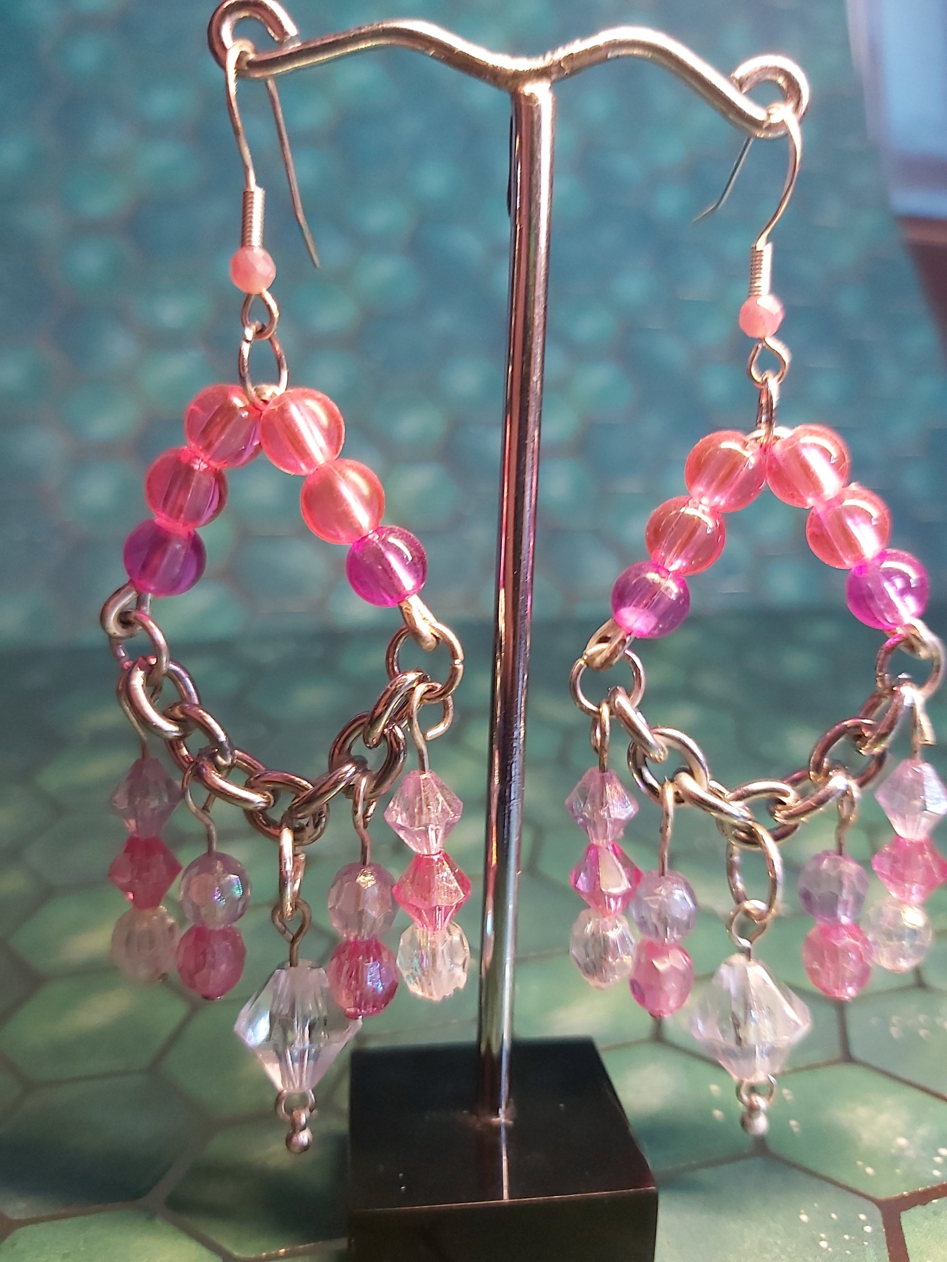 Sterling Silver earrings, Moonstone, pink, pink earrings, purple, purple earrings, Canada, Canadian, jewlery, handmade, Canadian made, punk, creative, unique, one of a kind, earring, earrings