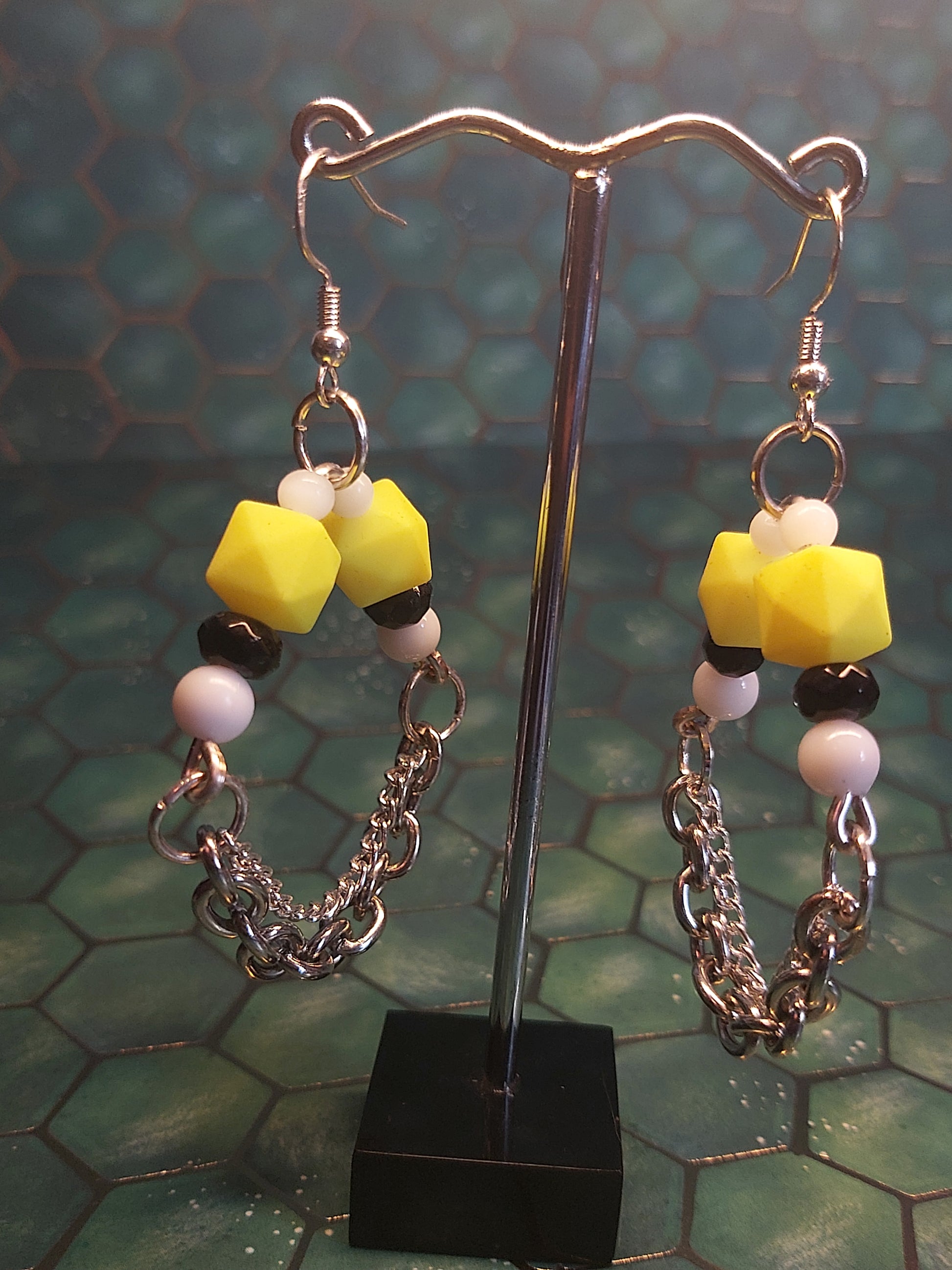 Sterling Silver earrings, yellow, punk earrings, black, yellow earrings, chains, chain, chain earrings, Canada, Canadian, jewlery, handmade, Canadian made, punk, creative, unique, one of a kind, earring, earrings