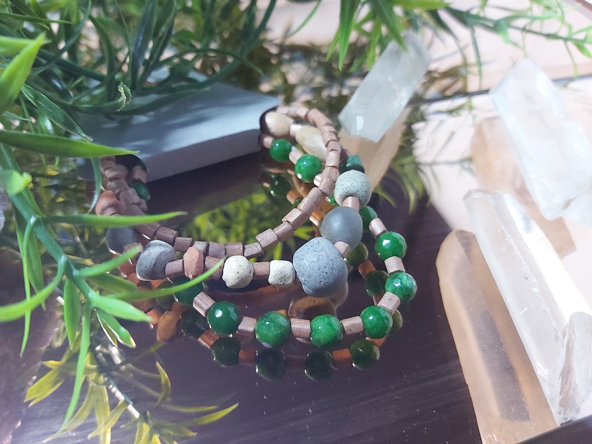 Bracelet, set, bracelet set, stone, wooden, seed, bead, bracelet, gifts, gift, shop, unique, handmade, hand, made, giftshop, Thunder Bay, thunderbay, Ontario, spirituality, spiritual, gift set, green, Grey, brown, beige