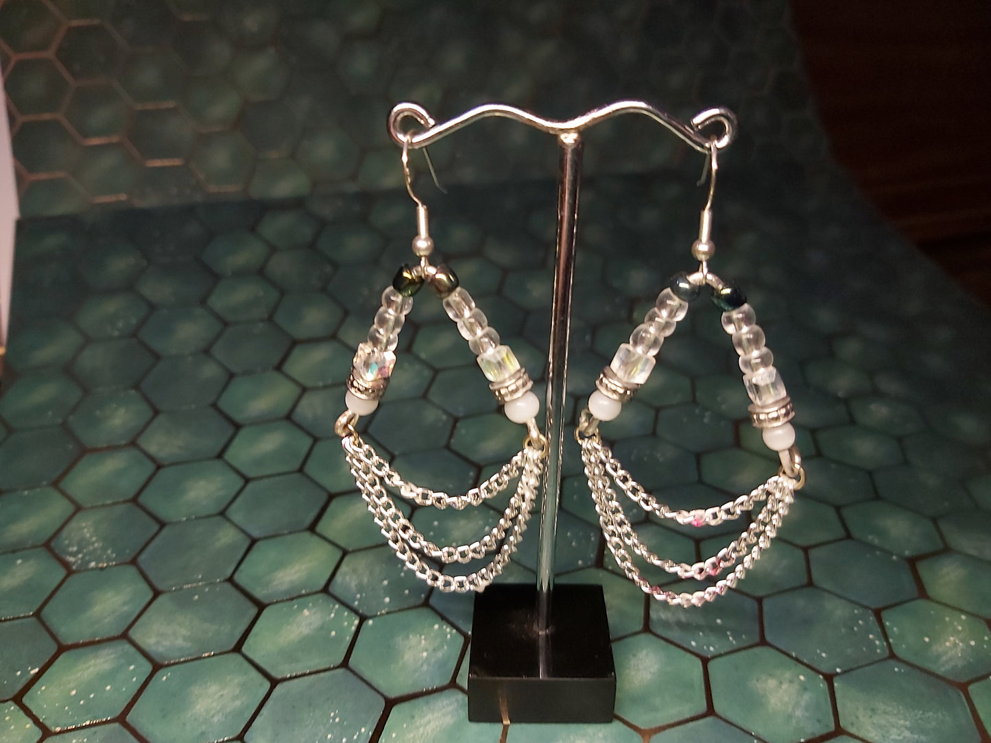 Sterling, silver, earrings, sterling silver, boho, black, white, dangle earrings, event  jewlery, gift, shop, gifts, giftshop, Thunder Bay, artfelt, art, handmade, unique, Hooks, beautiful, unique, jewlery, 925  925silver, chains