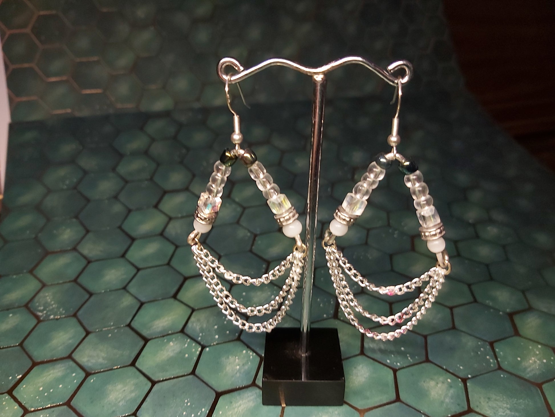 Sterling, silver, earrings, sterling silver, boho, black, white, dangle earrings, event  jewlery, gift, shop, gifts, giftshop, Thunder Bay, artfelt, art, handmade, unique, Hooks, beautiful, unique, jewlery, 925  925silver, chains