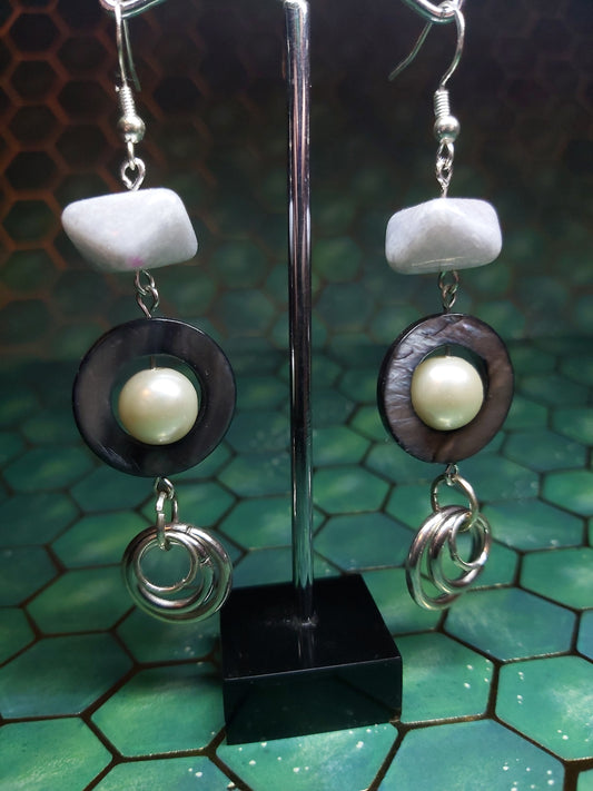 Sterling, silver, earrings, sterling silver, boho, black, white, dangle earrings, event  jewlery, gift, shop, gifts, giftshop, Thunder Bay, artfelt, art, handmade, unique, Hooks, beautiful, unique, jewlery, 925  925silver, rings, stone