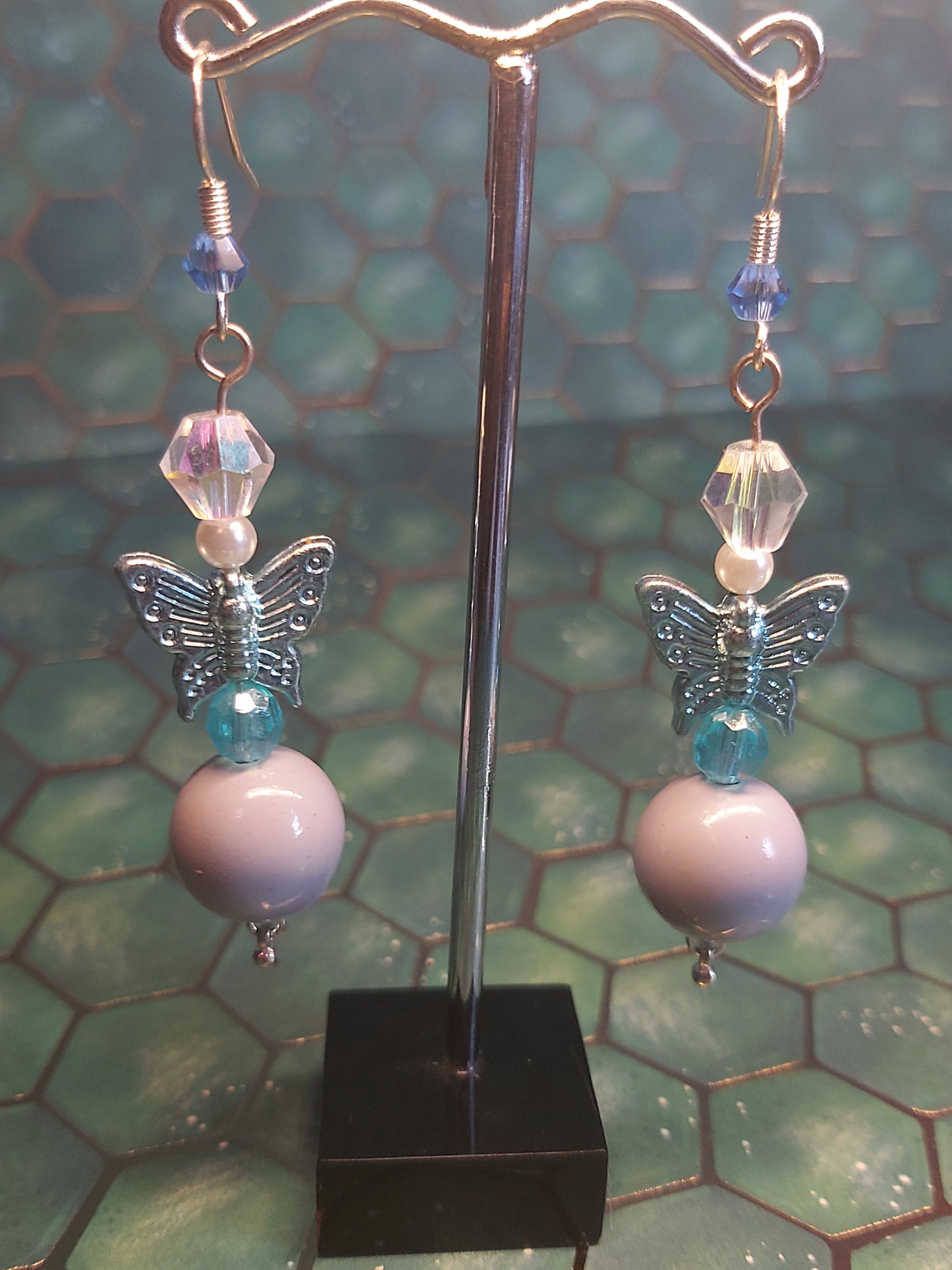 Sterling Silver earrings, Moonstone, blue, blue earrings, butterflies, butterfly earrings, butterfly, crystal Canada, Canadian, jewlery, handmade, Canadian made, punk, creative, unique, one of a kind, earring, earrings