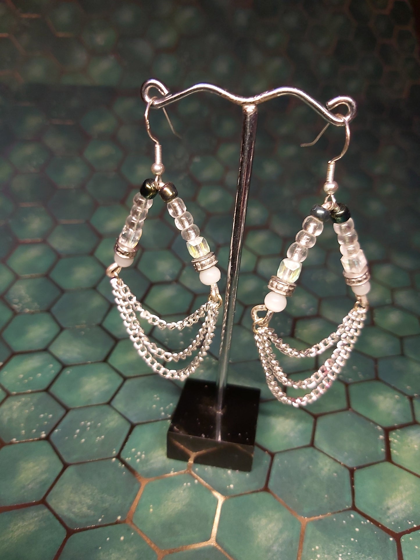 Sterling, silver, earrings, sterling silver, boho, black, white, dangle earrings, event  jewlery, gift, shop, gifts, giftshop, Thunder Bay, artfelt, art, handmade, unique, Hooks, beautiful, unique, jewlery, 925  925silver, chains