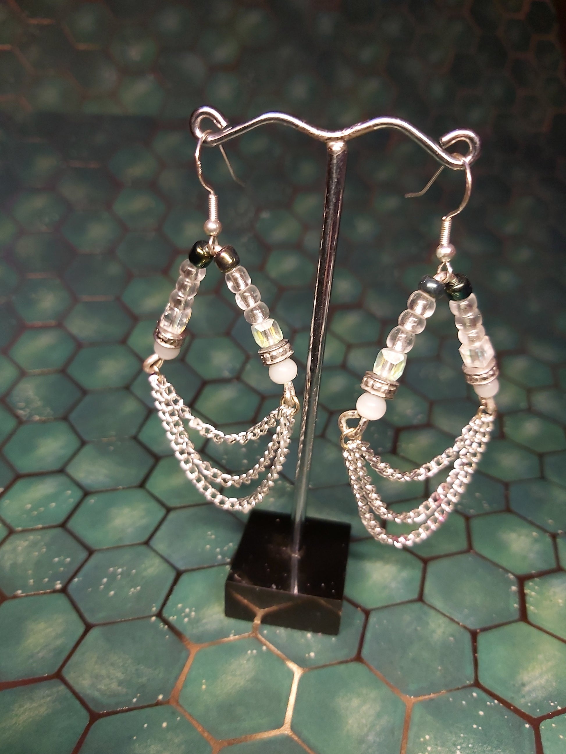 Sterling, silver, earrings, sterling silver, boho, black, white, dangle earrings, event  jewlery, gift, shop, gifts, giftshop, Thunder Bay, artfelt, art, handmade, unique, Hooks, beautiful, unique, jewlery, 925  925silver, chains