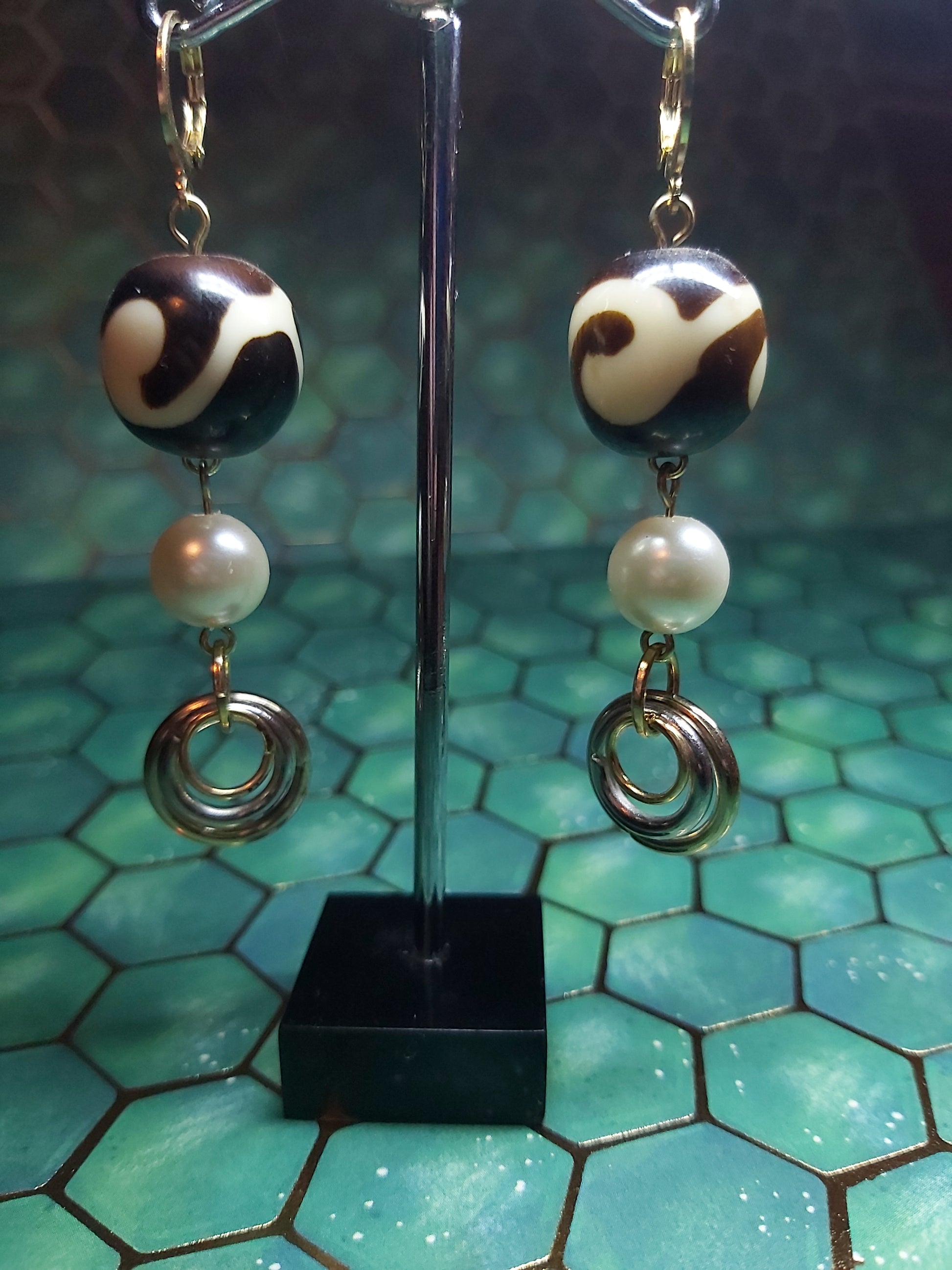 18k Gold Earrings, print, boho print, pearl, Hoops, Earrings, 18k, gold, stainless steel, stainless, steel, hand, made, handmade, golden, unique, Canada, Canadian, Thunder Bay, tbay, artist, skelle