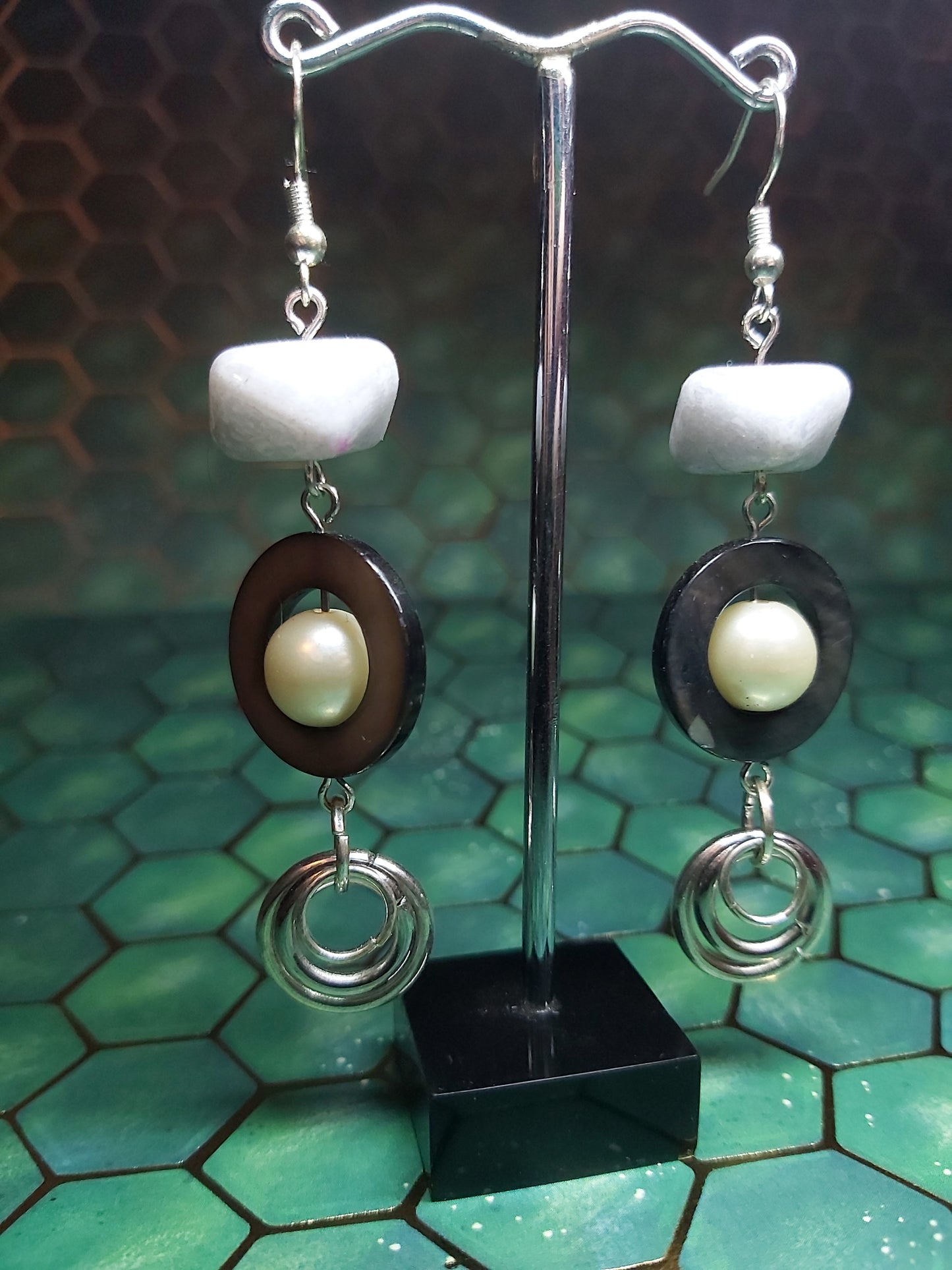 Sterling, silver, earrings, sterling silver, boho, black, white, dangle earrings, event  jewlery, gift, shop, gifts, giftshop, Thunder Bay, artfelt, art, handmade, unique, Hooks, beautiful, unique, jewlery, 925  925silver, rings, stone