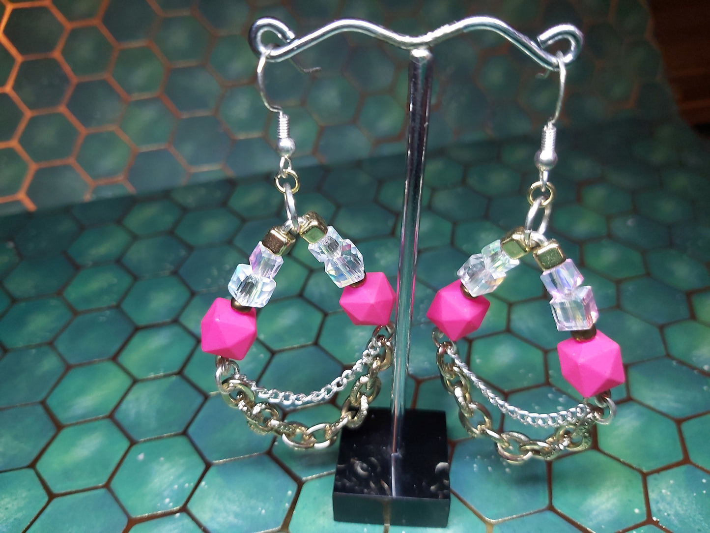 Sterling, silver, earrings, sterling silver, boho, pink, hot pink, dangle earrings, event  jewlery, gift, shop, gifts, giftshop, Thunder Bay, artfelt, art, handmade, unique, Hooks, beautiful, unique, jewlery, 925  925silver, gold, chain
