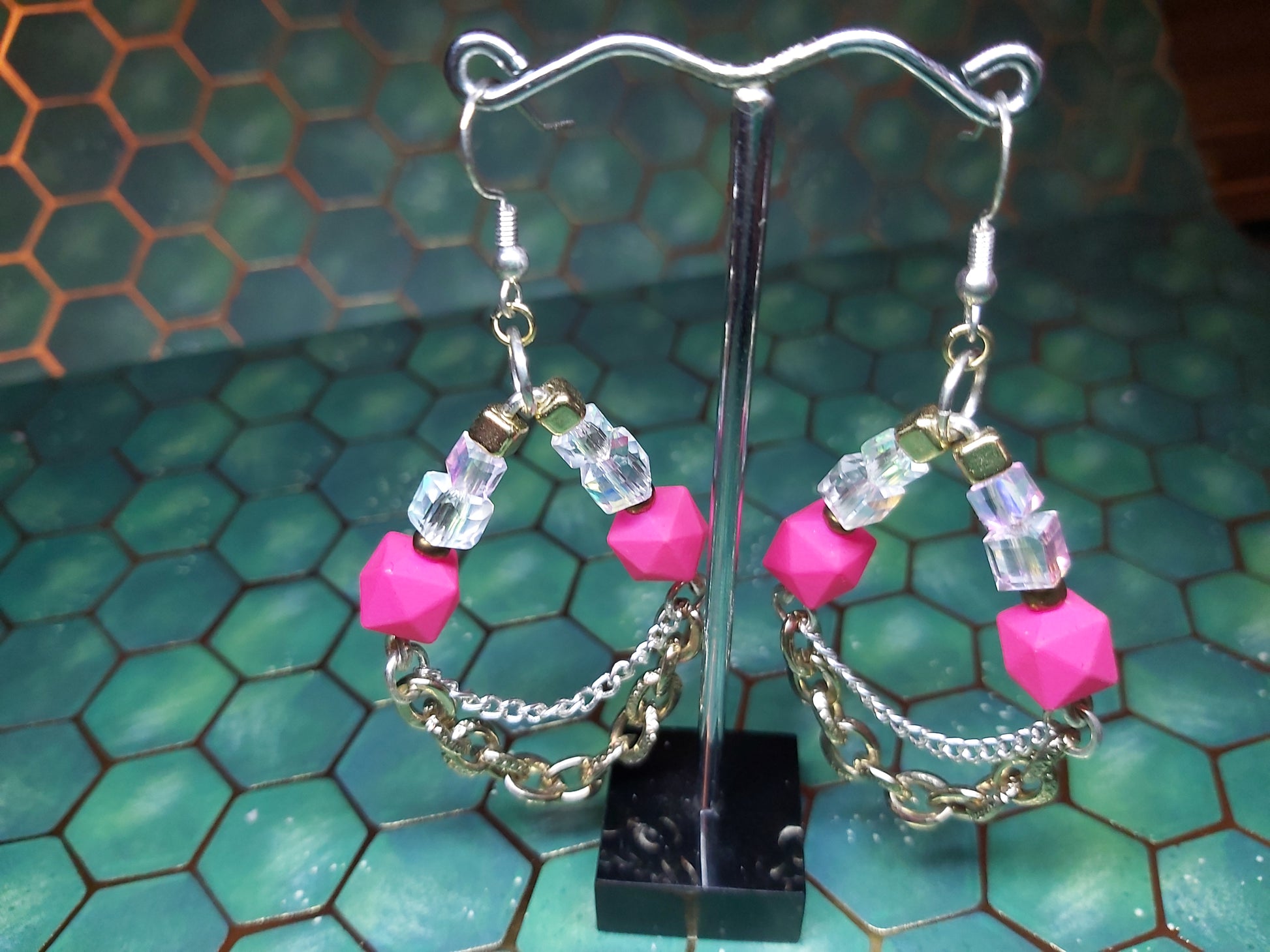 Sterling, silver, earrings, sterling silver, boho, pink, hot pink, dangle earrings, event  jewlery, gift, shop, gifts, giftshop, Thunder Bay, artfelt, art, handmade, unique, Hooks, beautiful, unique, jewlery, 925  925silver, gold, chain