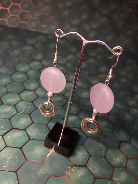 Sterling Silver, Sterling Silver Earrings, Silver Earrings, pearl style, pearl, silver, ring, handmade, minimalistic,  minimal, statement, earrings, white, silver, earrings, gift shop, Canada, Canadian , pink, sea, glass, seaglass, sea glass 