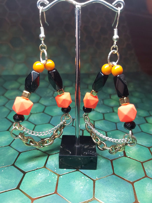 Sterling, silver, earrings, sterling silver, boho, orange, black, dangle earrings, event  jewlery, gift, shop, gifts, giftshop, Thunder Bay, artfelt, art, handmade, unique, Hooks, beautiful, unique, jewlery, 925  925silver, rings, Halloween, Canada 