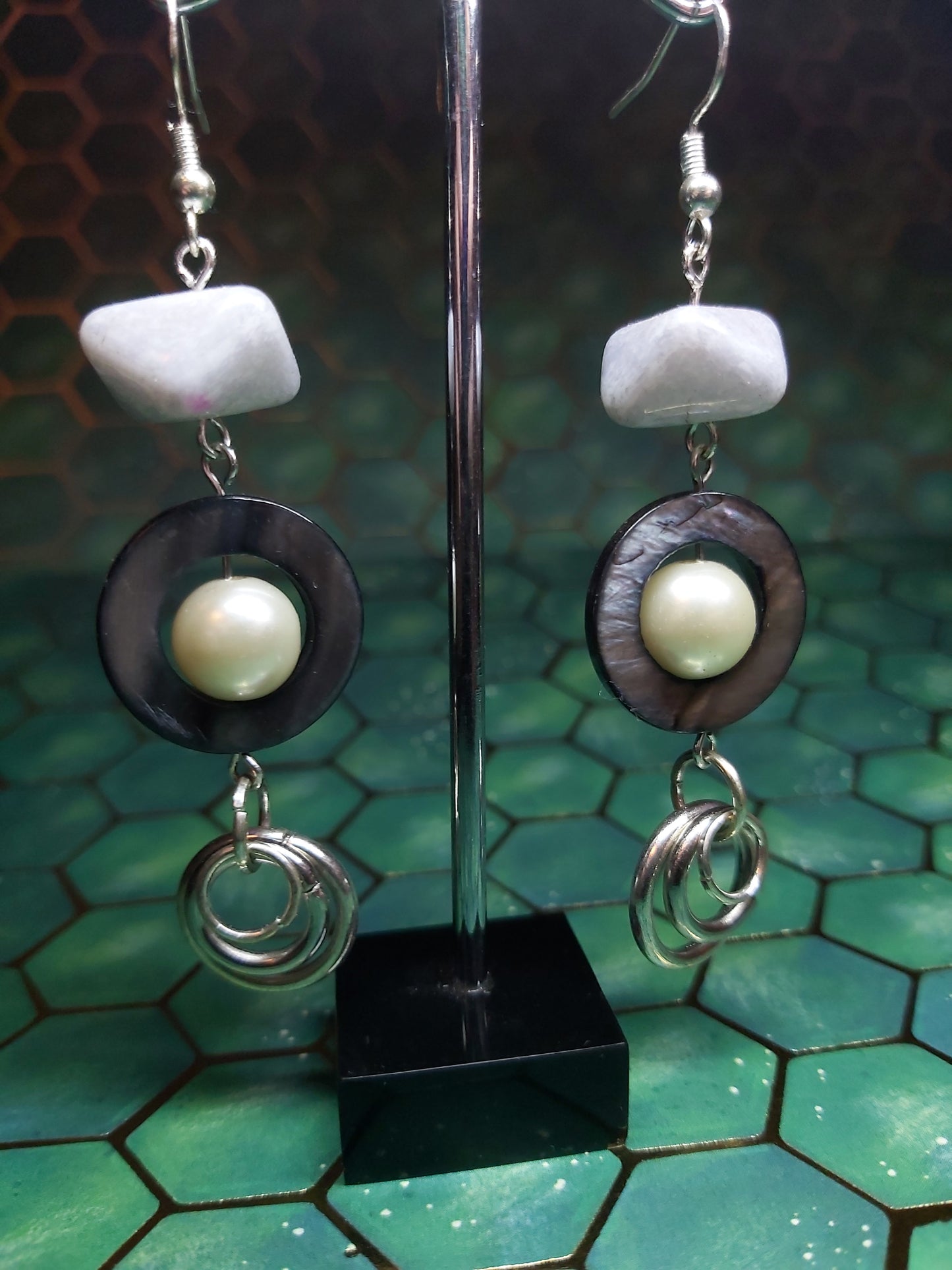 Sterling, silver, earrings, sterling silver, boho, black, white, dangle earrings, event  jewlery, gift, shop, gifts, giftshop, Thunder Bay, artfelt, art, handmade, unique, Hooks, beautiful, unique, jewlery, 925  925silver, rings, stone