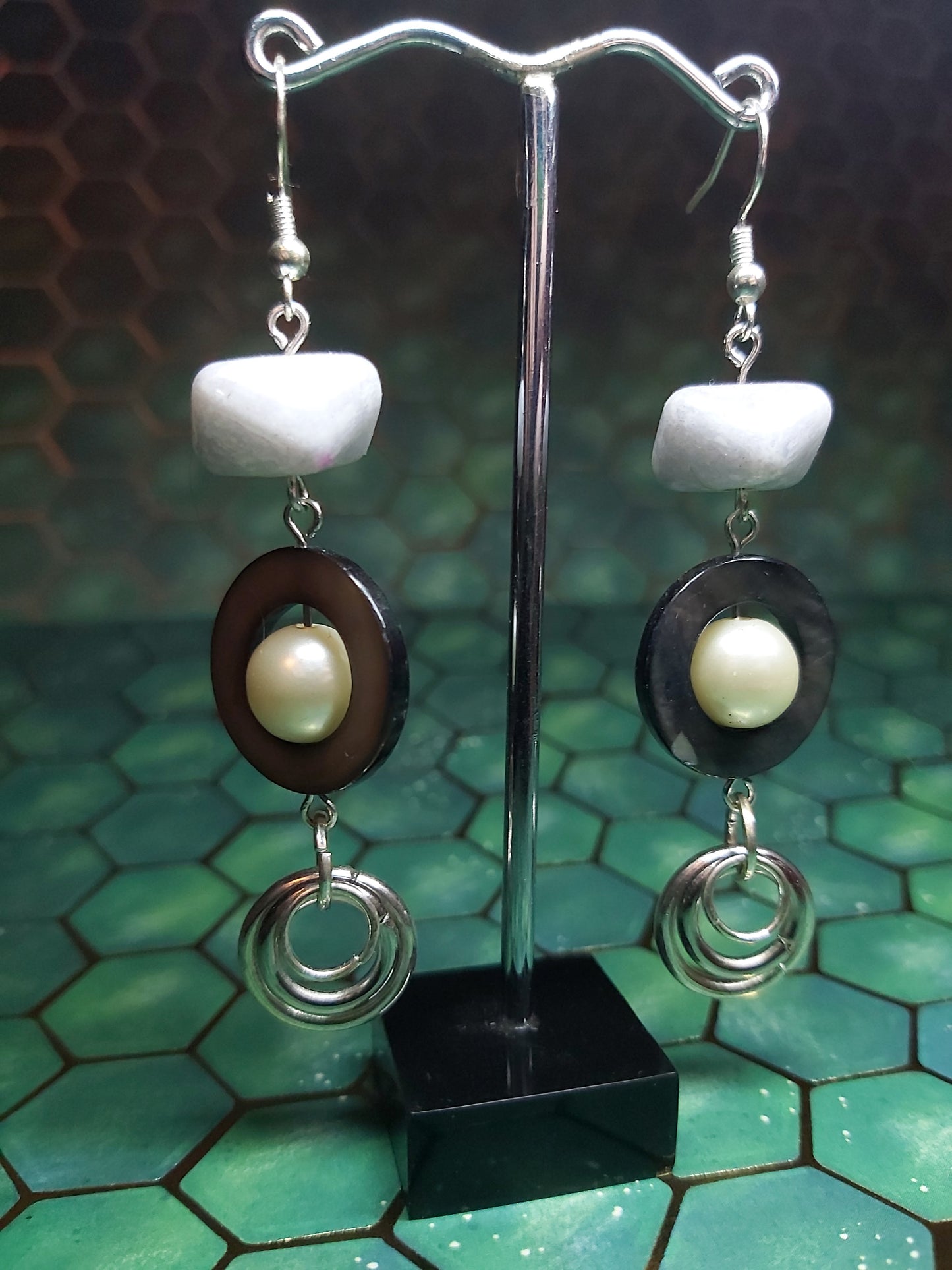 Sterling, silver, earrings, sterling silver, boho, black, white, dangle earrings, event  jewlery, gift, shop, gifts, giftshop, Thunder Bay, artfelt, art, handmade, unique, Hooks, beautiful, unique, jewlery, 925  925silver, rings, stone