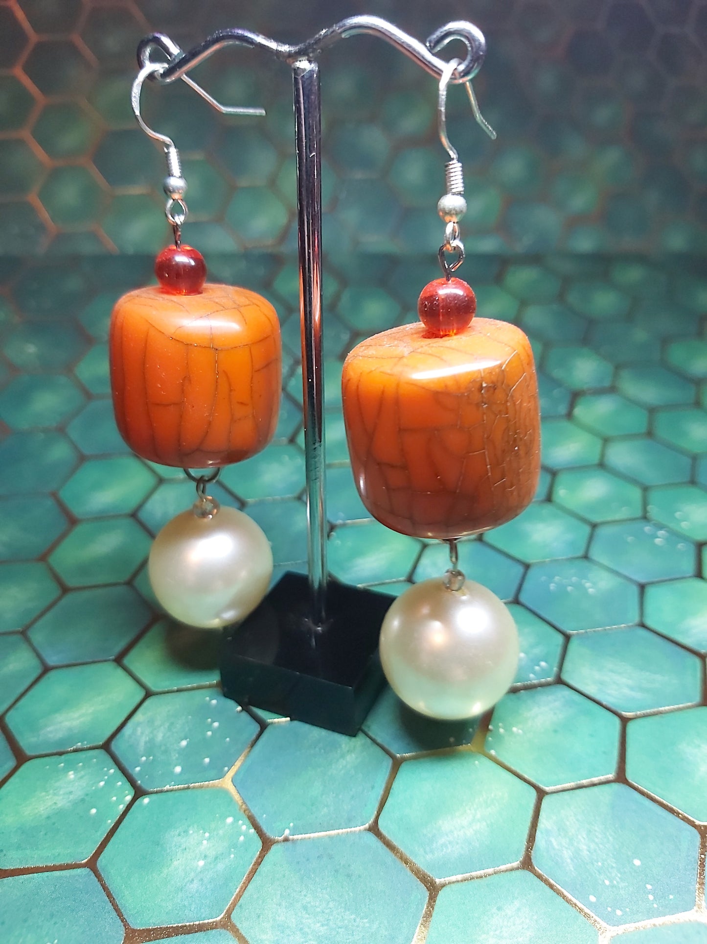 Sterling, silver, earrings, sterling silver, boho, orange, white, dangle earrings, event  jewlery, gift, shop, gifts, giftshop, Thunder Bay, artfelt, art, handmade, unique, Hooks, beautiful, unique, jewlery, 925  925silver, pearl, glass