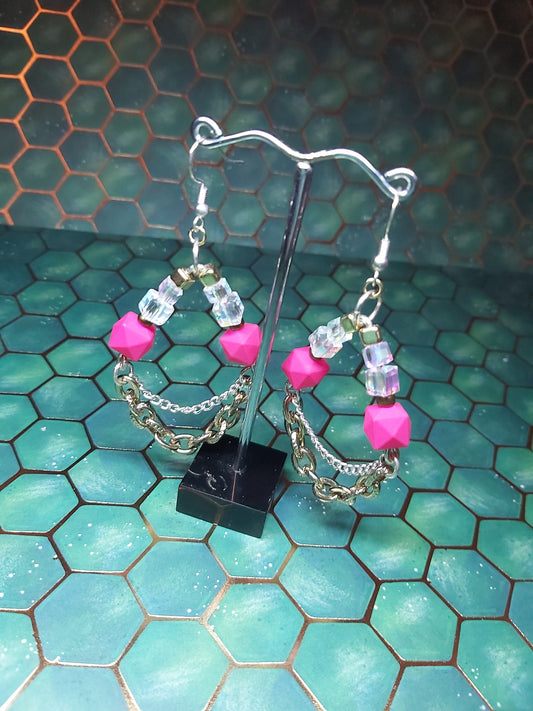 Sterling, silver, earrings, sterling silver, boho, pink, hot pink, dangle earrings, event  jewlery, gift, shop, gifts, giftshop, Thunder Bay, artfelt, art, handmade, unique, Hooks, beautiful, unique, jewlery, 925  925silver, gold, chain
